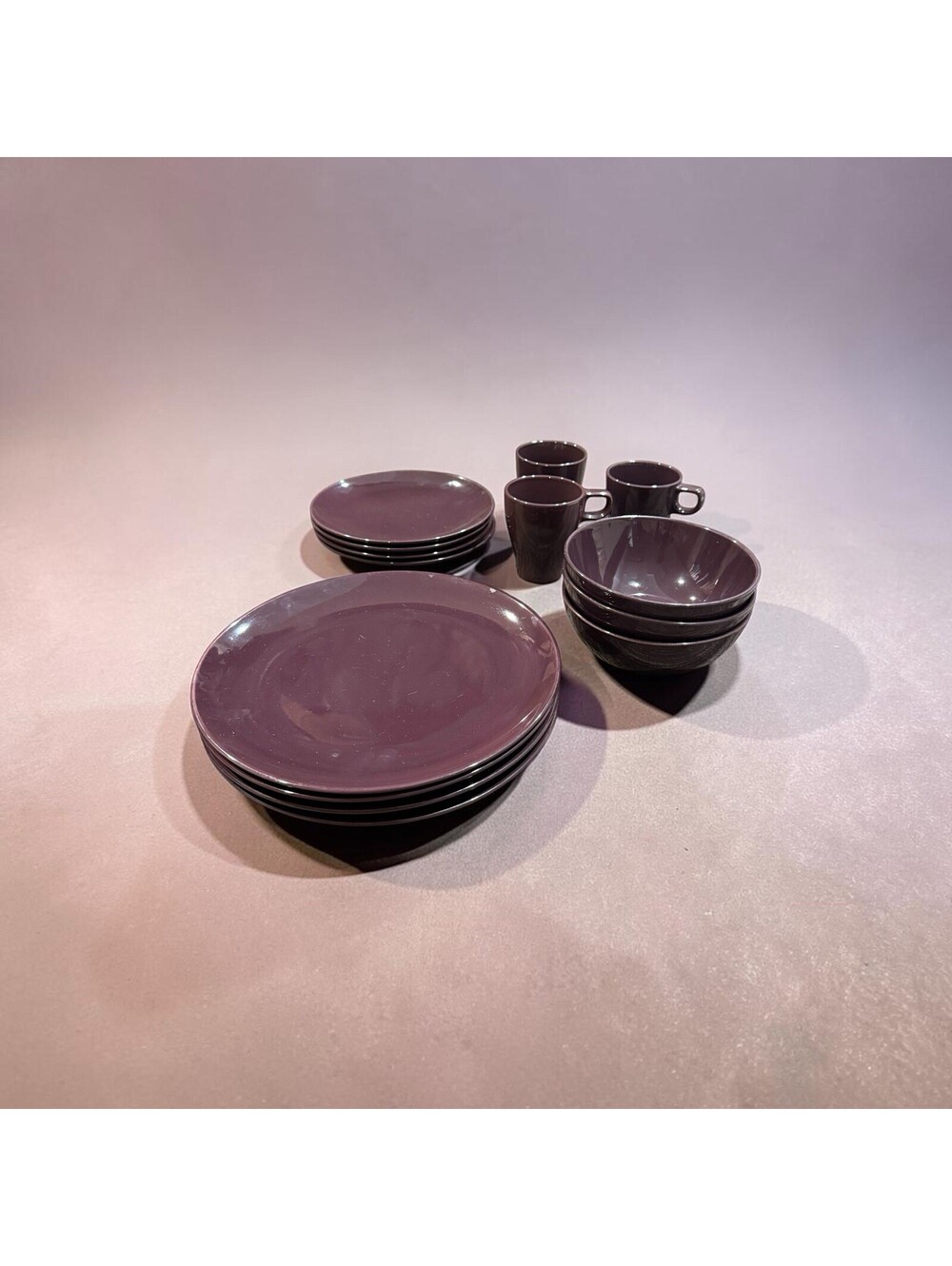 IKEA Fargrik Dark Lilac Eggplant Purple 14 Pc Dinnerware Set Plates Bowls Mugs